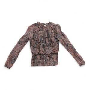 Joie Brown Printed Long-Sleeve Smocked Blouse, M